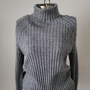 Brooks Brothers Black / White Turtleneck 100% Merino Wool Sweater Size M Women's